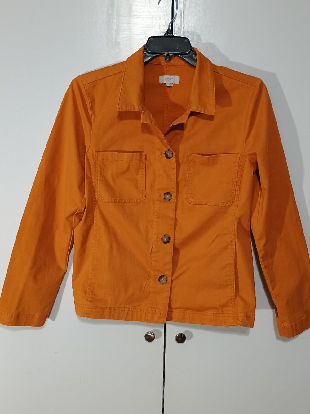 LOFT Outlet Mustard Orange Utility Jacket Cotton Stretch Lightweight Blazer - Picture 2 of 10